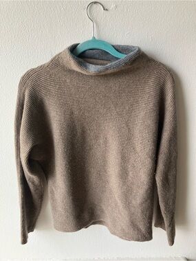 Vince Cashmere and Wool Taupe and Gray Ribbed Mock Neck Sweater